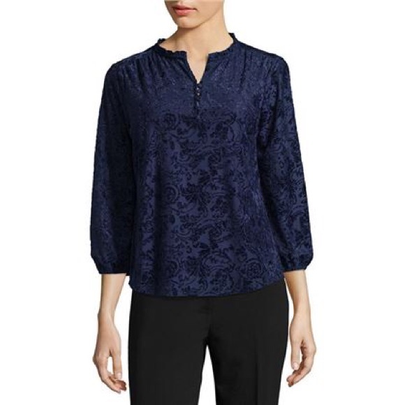 Liz Claiborne 3/4 Sleeve Split Neck Velvet Blouse - Picture 1 of 7